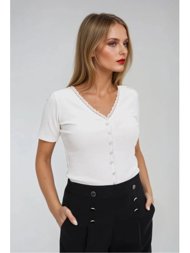 Marisse White Blouse With Lace Neckline