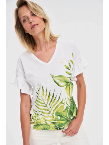 Marisse Cotton Blouse With Ruffled Sleeves, White