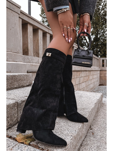 Boto Ботуши Еко Замшени Ток На Пета С цип Овлечени Сгъната Чорап Бежови Evyra