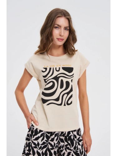 Marisse Beige T-Shirt With Geometric Print