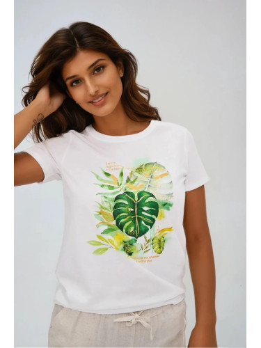 Marisse T-Shirt With A Tropical Print, White