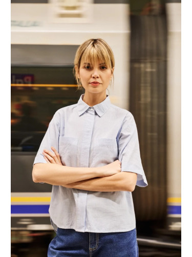 Marisse Light Blue Striped Cotton Shirt
