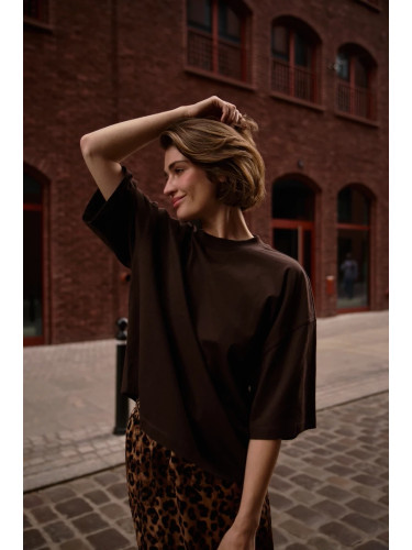 Marisse Plain Oversize Brown Blouse