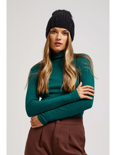 Marisse Black Rhinestone Pompom Hat