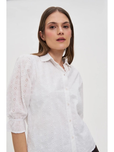 Marisse Cotton Shirt With Puffed Sleeves, White