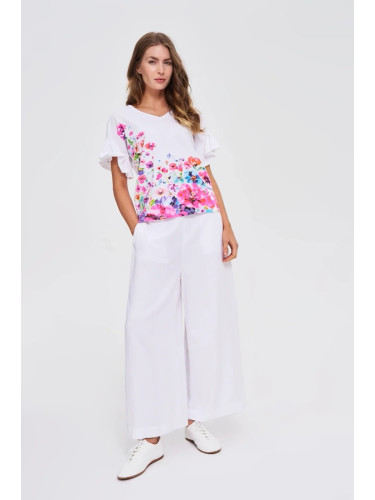 Marisse White Floral Print Blouse