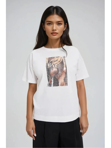 Marisse Cotton Blouse With Print, White