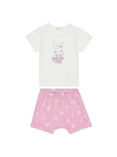 United Colors Of Benetton Комплект тишърт и панталонки 35ZEAK013 Розов Regular Fit