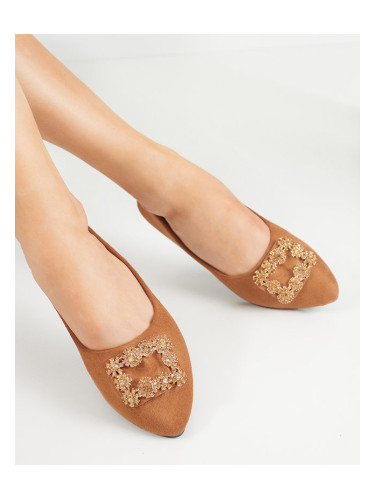 Resti Brown women's eco-suede ballerinas with Linselisa ornament - Footwear