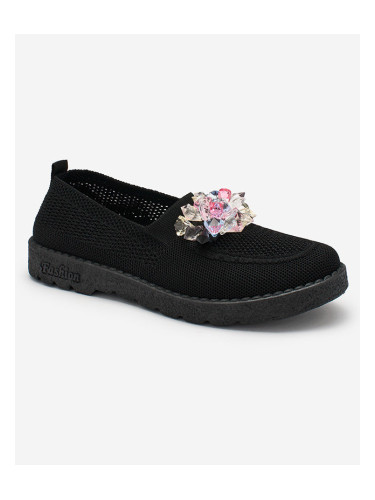 Resti Black women's fabric moccasins with crystals Fezens
