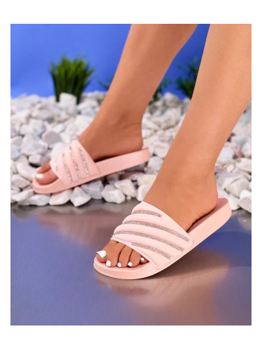 Resti Bright pink women's flip-flops with zircons Erikis - Footwear