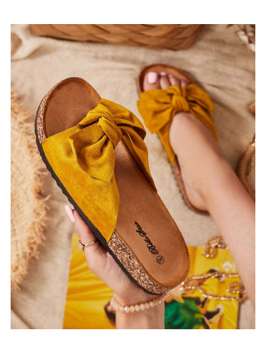 Resti Royalfashion Mustard women's eco-suede flip-flops with bow Maqelia