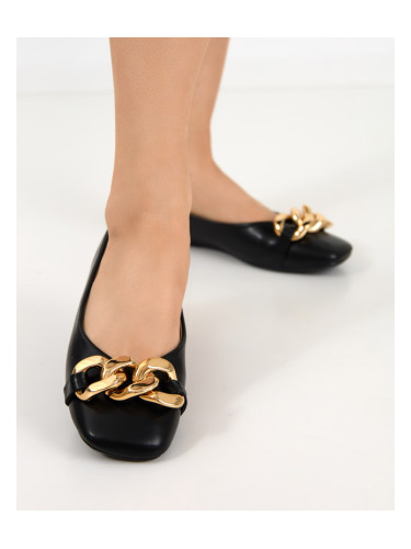Resti Black women's eco-leather ballerinas with golden gassi decoration - shoes
