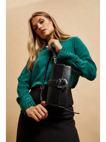 Marisse Shoulder Bag With Silver Buckle, Black