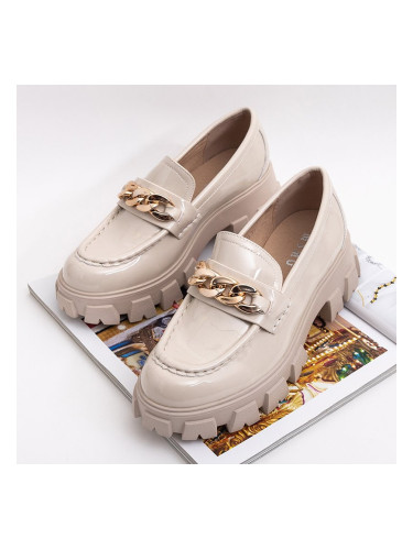 Resti Light beige women's lacquered half shoes with chain Ginevra - Footwear