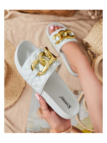 Resti Blue women's quilted slippers with a gold chain Eteris - Footwear