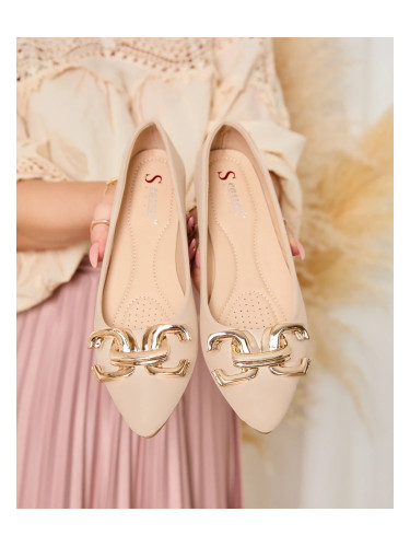 Resti Beige women's pointed-toe ballerinas with embellishment on the nose Figgda