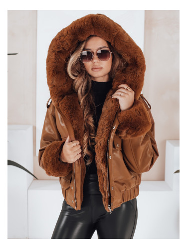 Дамско кожено яке с кафява кожена тапицерия