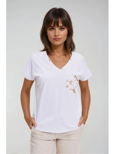 Marisse Cotton T-Shirt With Decorative Pocket, White