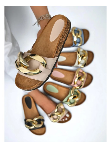 Resti Ladies' beige slippers with decoration at Fixci- Footwear