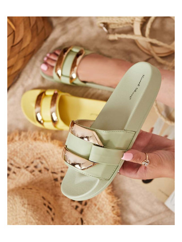 Resti Women's green slippers with golden Serina ornament - Footwear