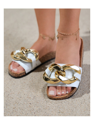 Resti Women's white slippers with decoration at Fixci- Footwear
