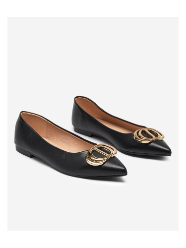 Resti Women's black and gold pointed ballerinas with an ornament on the toe Manico - Footwear
