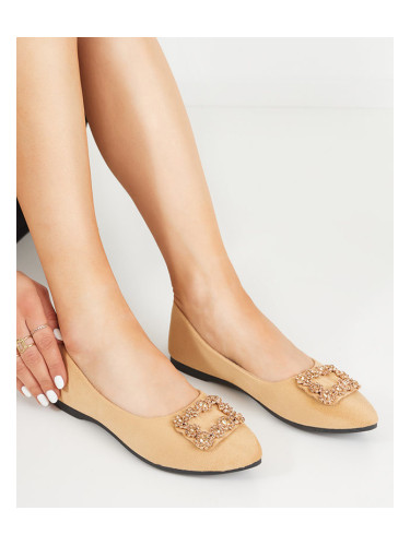 Resti Light brown women's eco-suede ballerinas with Linselisa decoration - Footwear