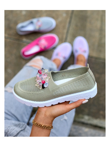 Resti Khaki women's fabric moccasins with crystals Fezens