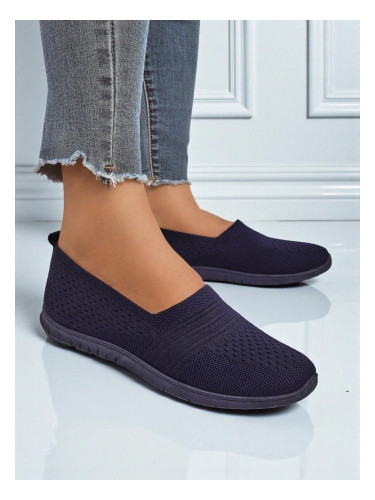 Resti Lyra Navy Blue Women's Moccasins Breathable Fabric Flat Sole