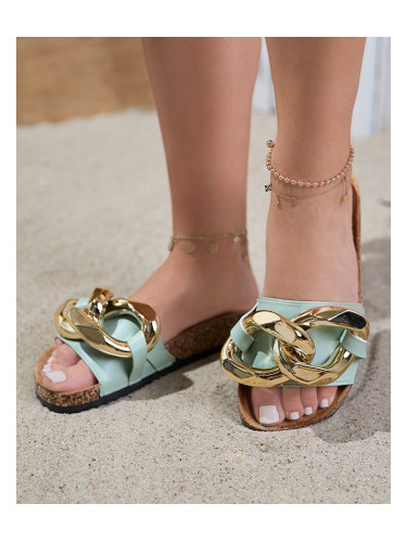 Resti Women's green slippers with decoration at Fixci- Footwear
