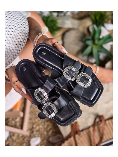 Resti Royalfashion Black women's embellished Tireta heeled flip-flops