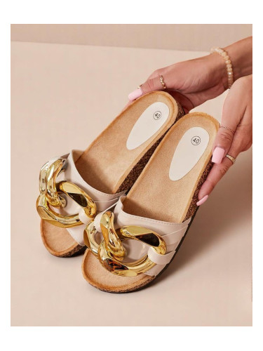 Resti Royalfashion Beige women's flip-flops with embellishment Sofig