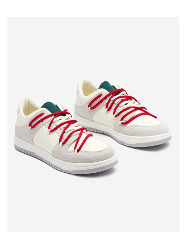 Resti White and gray women's sports sneakers with red laces Olierinc - Footwear