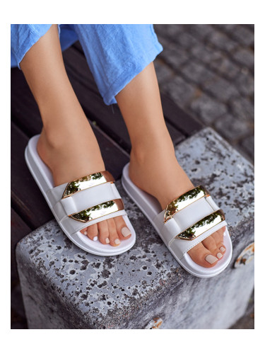 Resti Women's white slippers with golden Serina ornament - Footwear