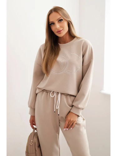 Kesi Włoski Women's set made of viscose with decorative pattern and pants beige