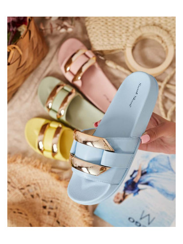 Resti Blue women's slippers with golden Serina ornament - Footwear