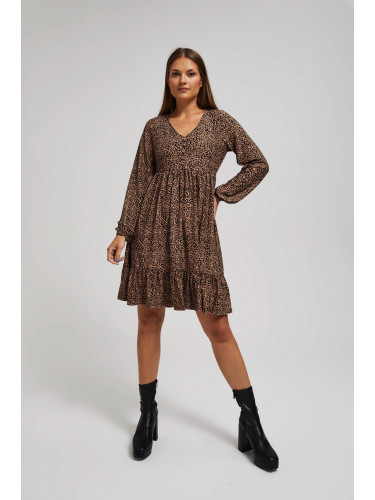 Marisse Patterned, Knee-Length, Ruffled Dress In Dark Beige