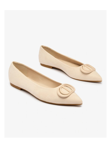 Resti Beige women's pointed-toe ballerinas with embellishment on the nose Tidita