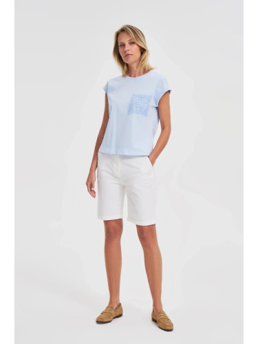 Marisse Blue Cotton T-Shirt With Pocket