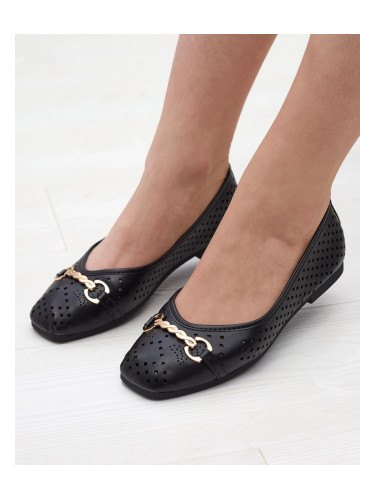 Resti Black women's openwork ballerinas with gold ornament Serilla- Footwear