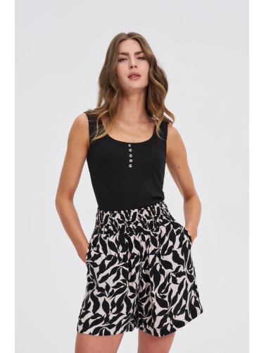 Marisse Black Ribbed Button-Up Top