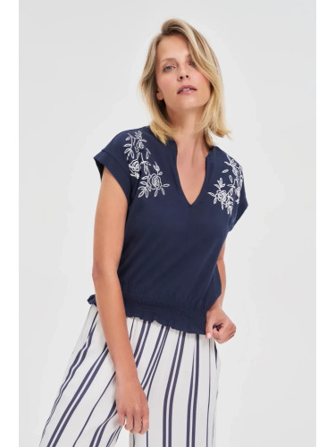 Marisse Navy Blue Cotton Blouse