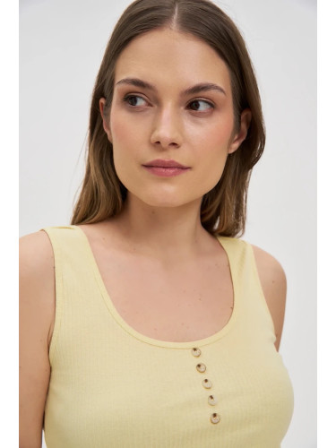 Marisse Ribbed Button-Up Top, Yellow