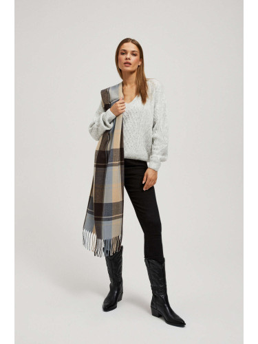 Marisse Brown Checkered Scarf With Fringes