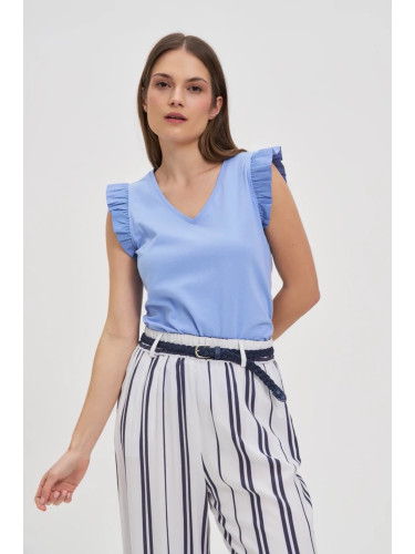 Marisse Sky Blue Blouse With Ruffles On The Shoulders