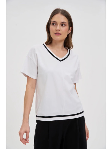 Marisse Cotton V-Neck Blouse, White