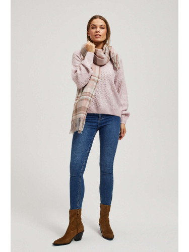 Marisse Powder Pink Checkered Scarf With Fringes