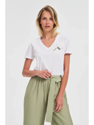 Marisse White Blouse With Crochet Appliqué