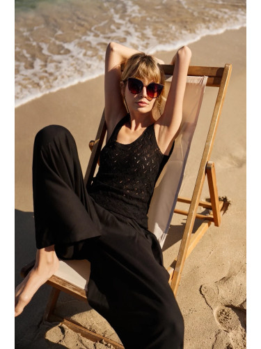 Marisse Black Openwork Top